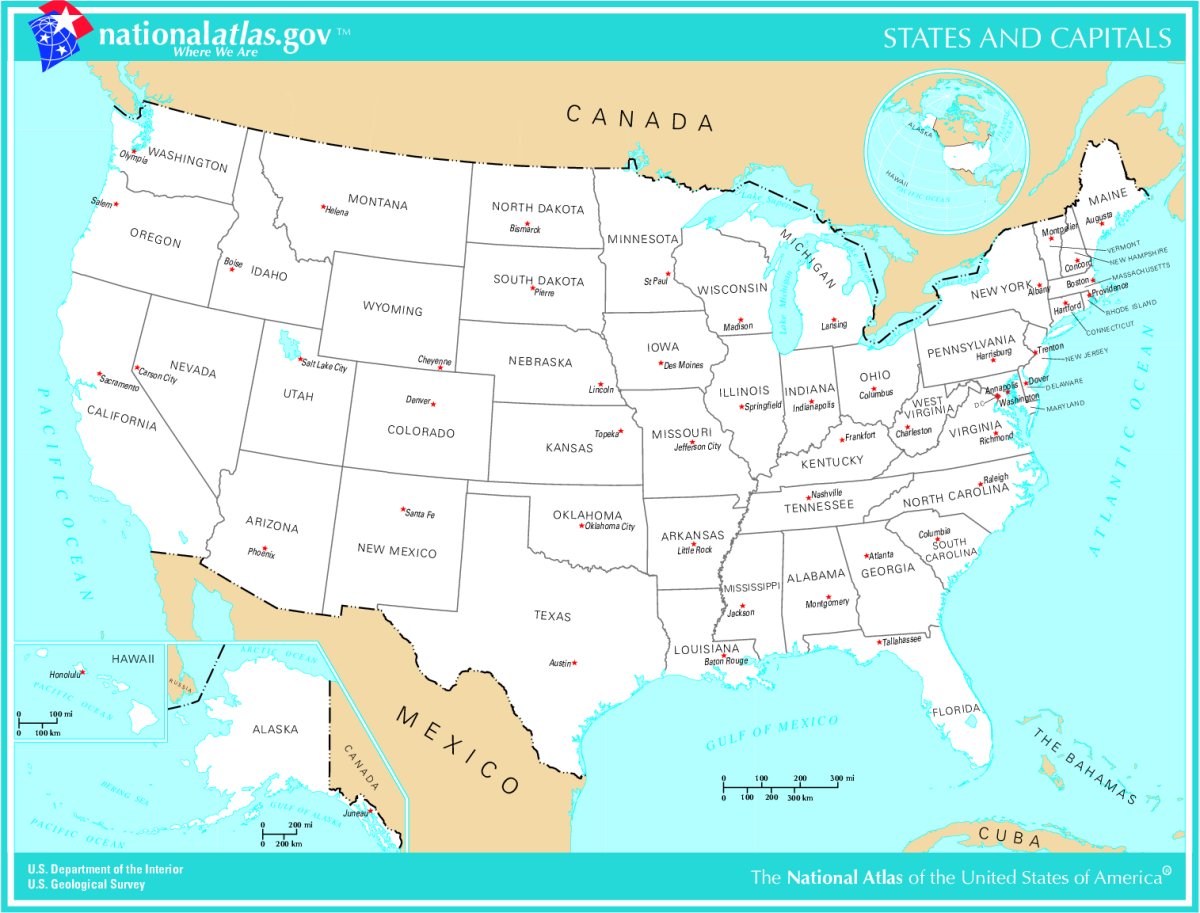 Karte Bundesstaaten Usa Mit Hauptstädten | creactie